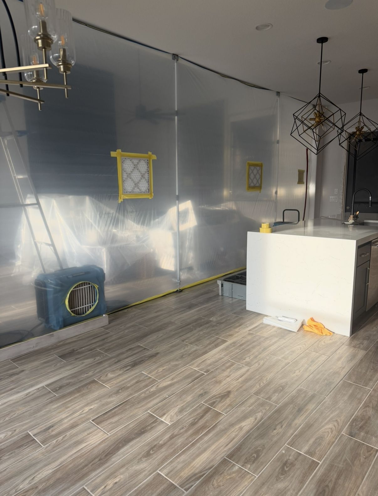 Mold Remediation containment set up by Phoenix Flood and Fire in Parker Tx